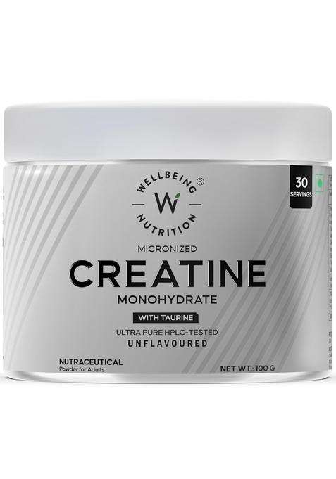 Wellbeing Nutrition Creatine Monohydrate Pure Micronised Powder 100g | Rapid Absorption | Enhanced Muscle Strength, Performance, Recovery & Cognition