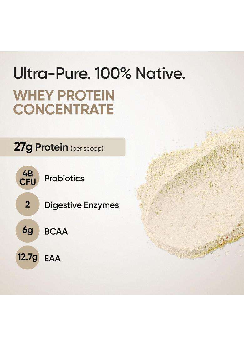 Wellbeing Nutrition Clean Whey Protein Concentrate 1kg Unflavoured | 27g Protein, 6g Bcaa | 4B CFU Probiotics & Digestive Enzymes - Indya
