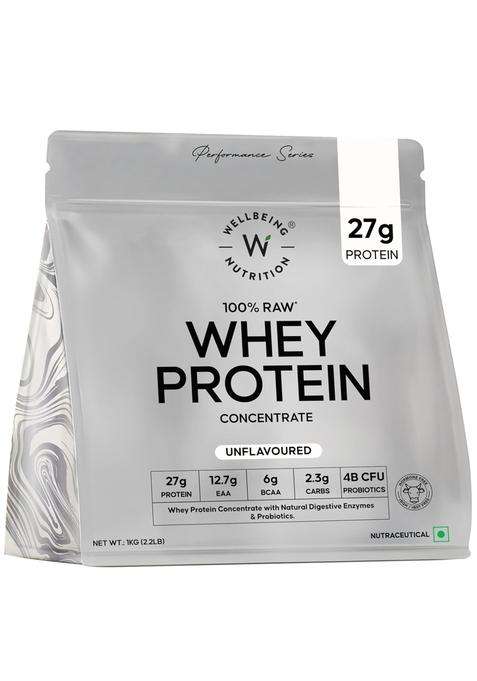 Wellbeing Nutrition Clean Whey Protein Concentrate 1kg Unflavoured | 27g Protein, 6g Bcaa | 4B CFU Probiotics & Digestive Enzymes