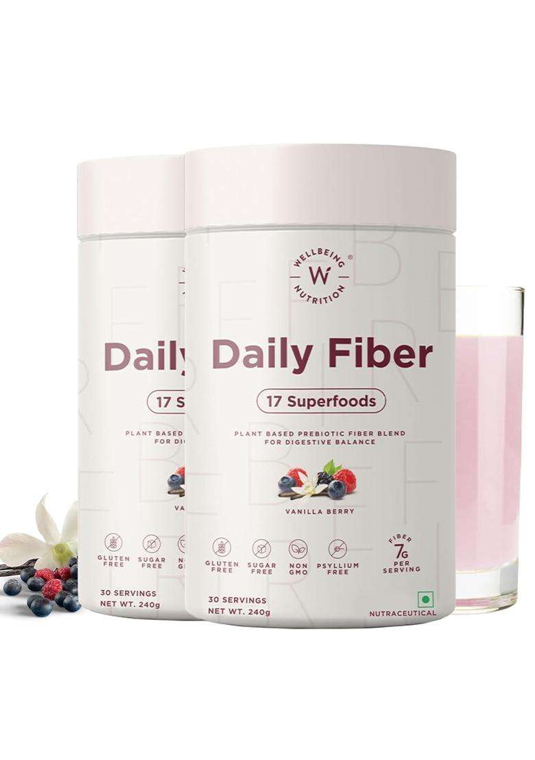 Wellbeing Nutrition Daily Fiber Powder | Weight Management, Manages Sugar Control, Bloating, Constipation & Acidity Relief | Vanilla Berry - Indya