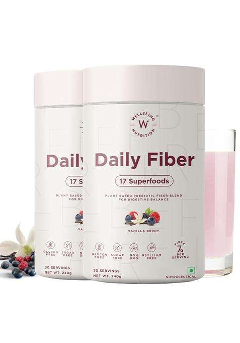 Wellbeing Nutrition Daily Fiber Powder | Weight Management, Manages Sugar Control, Bloating, Constipation & Acidity Relief | Vanilla Berry