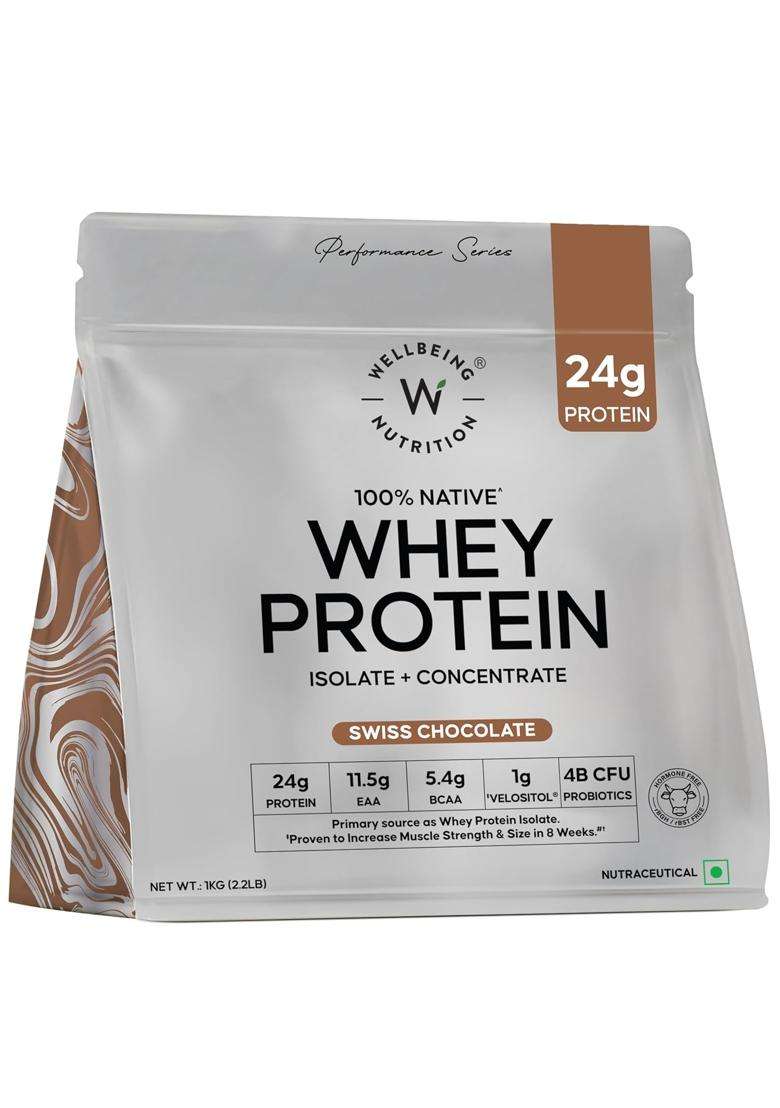 Wellbeing Nutrition Clean Whey Protein Isolate & Concentrate 1Kg Swiss Chocolate - Indya