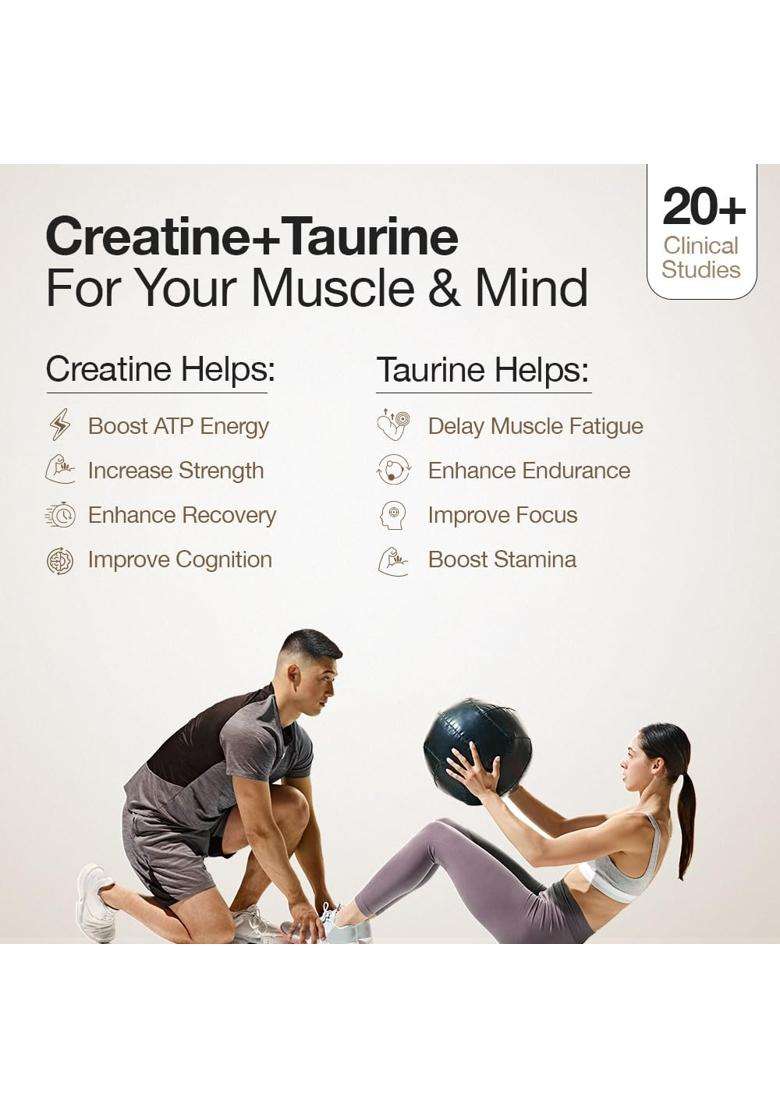 Wellbeing Nutrition 100% Pure Micronised Creatine Powder Monohydrate + HCL 100g | Taurine | For Muscle Strength & Recovery, Muscle Growth & Cognition - Indya
