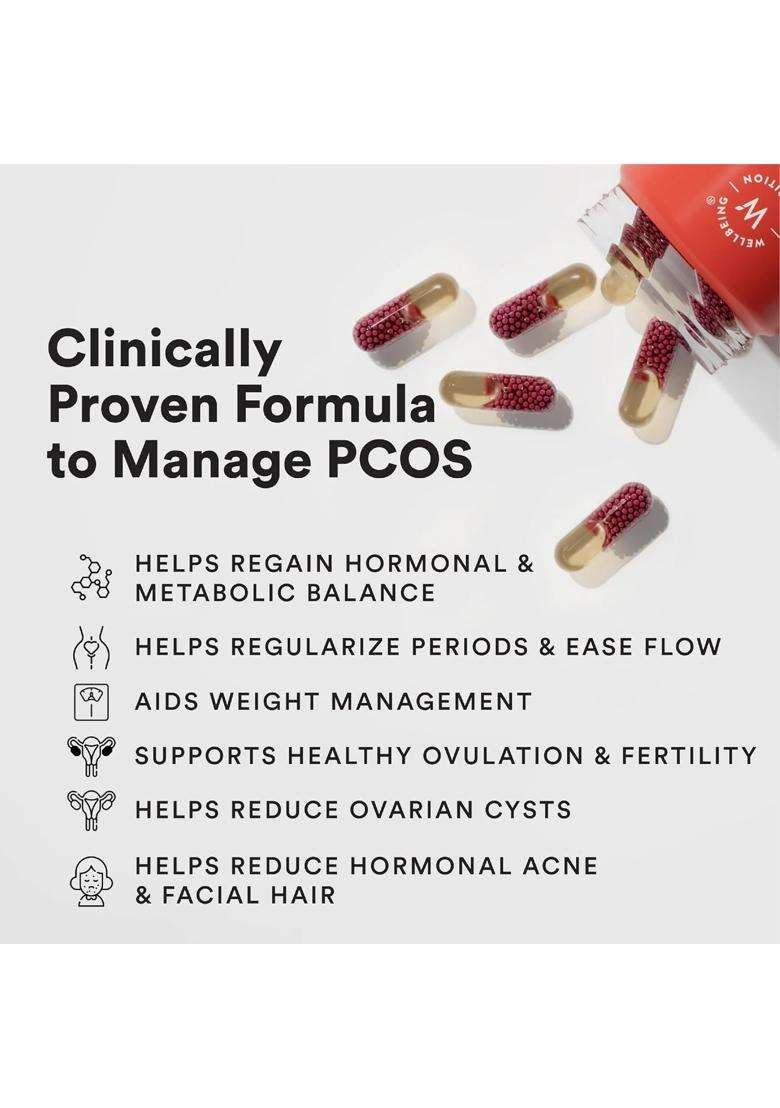 Wellbeing Nutrition Pcos Supplement for Women with Myo-inositol, D-Chiroinositol, Fenugreek, Shatavari 60 Veg Capsules - Indya