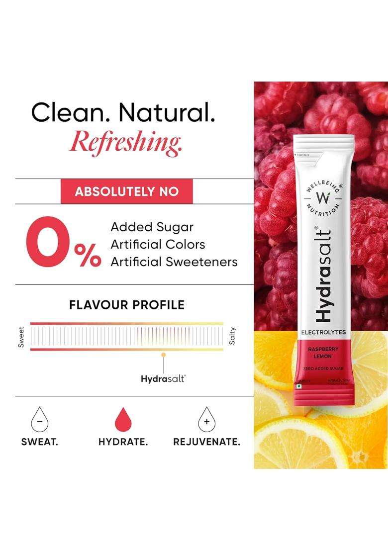Wellbeing Nutrition HydraSalt Electrolyte Drink with Zero Added Sugar 90g (Pack of 15) - Indya
