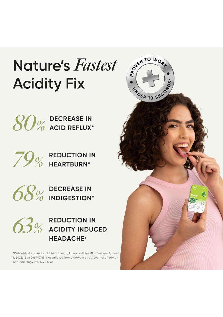 Wellbeing Nutrition Melts Acidity Relief | Clinically Proven Natural Antacid with Amla, Caraway, Fennel, Mint - Indya