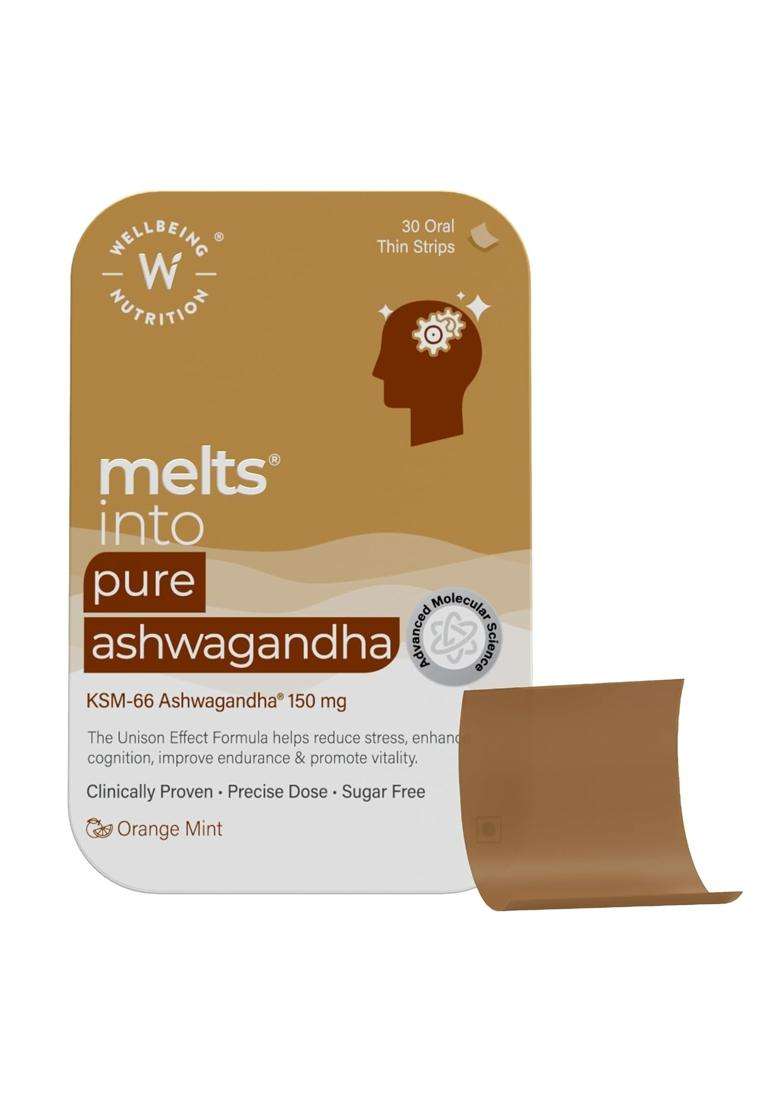 Wellbeing Nutrition Melts Pure Ashwagandha | Clinically Proven Organic KSM-66 Ashwagandha Natural Stress & Anxiety Relief | Extra Strength - Indya