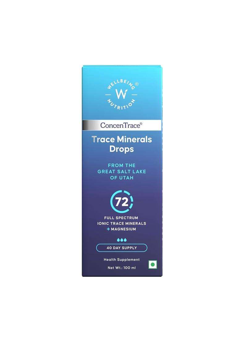 Wellbeing Nutrition Liquid Trace Minerals Drops with Concentrace 48 ml | Full Spectrum 70+ Ionic Minerals, Magnesium, Electrolytes | 40 servings - Indya