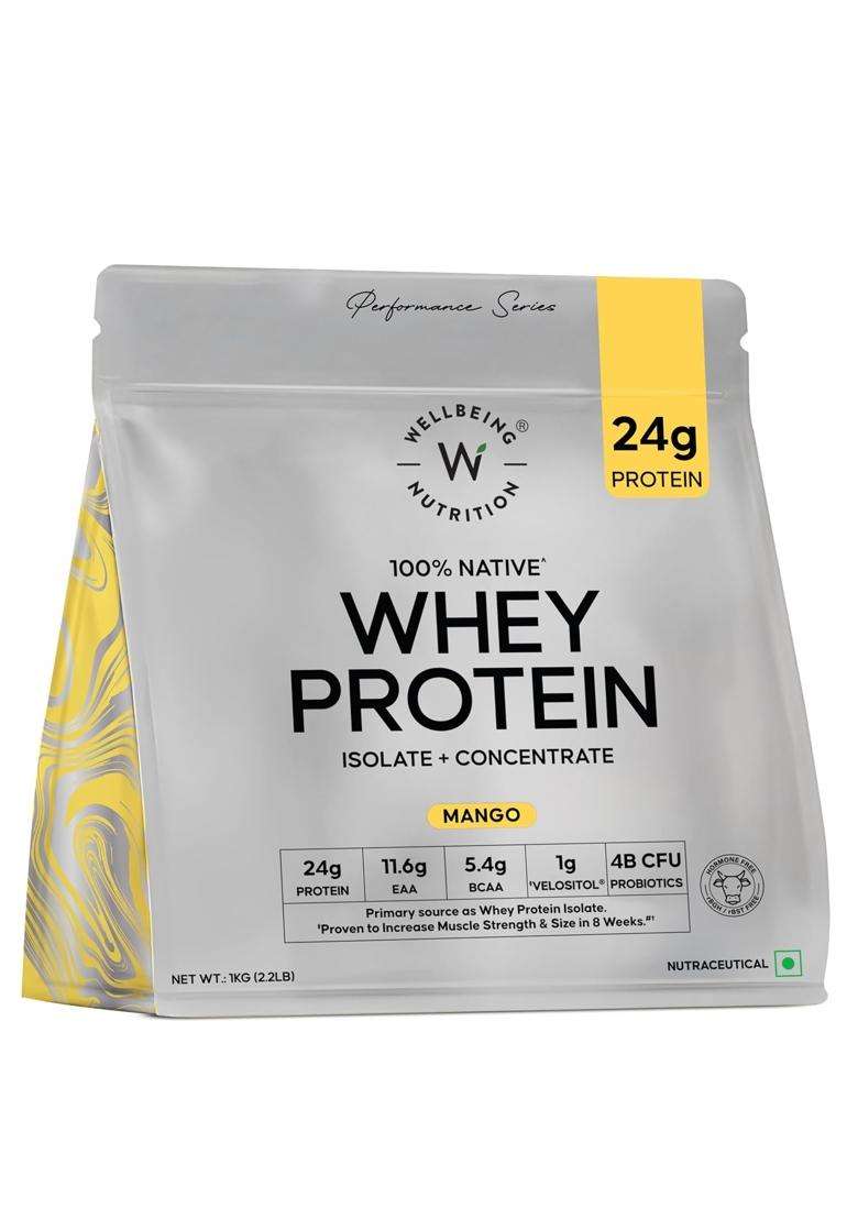 Wellbeing Nutrition Clean Whey Protein Isolate & Concentrate 1Kg Mango - Indya