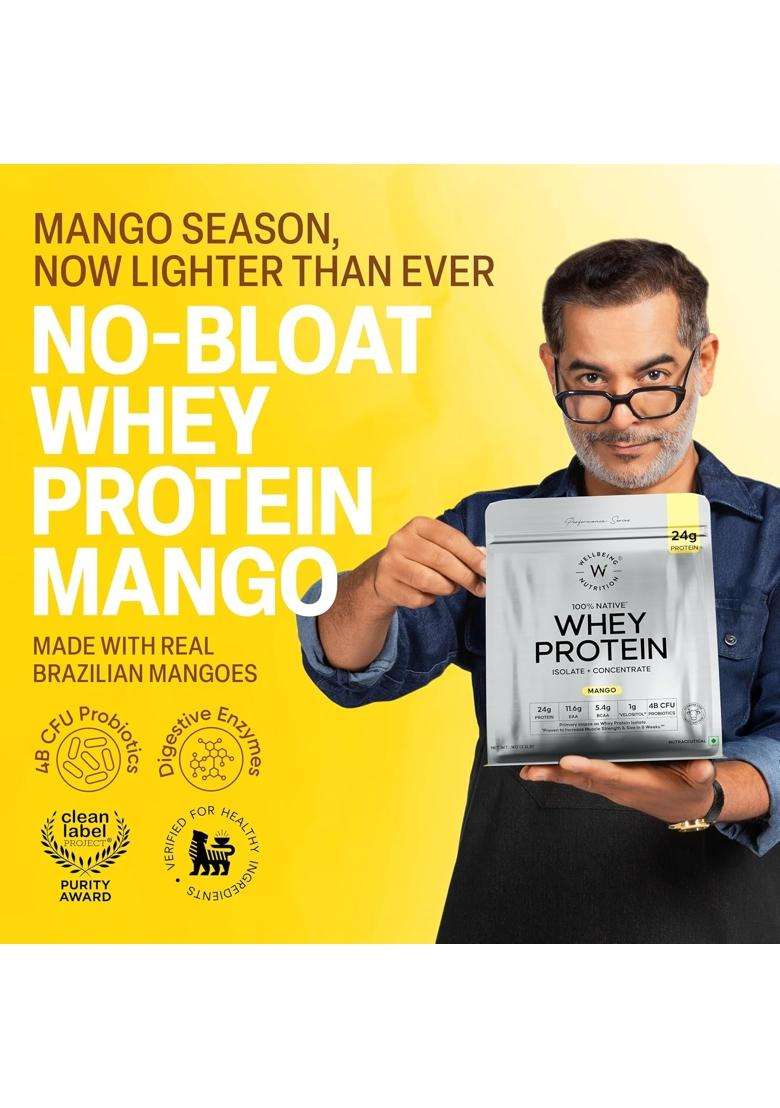 Wellbeing Nutrition Clean Whey Protein Isolate & Concentrate 1Kg Mango - Indya