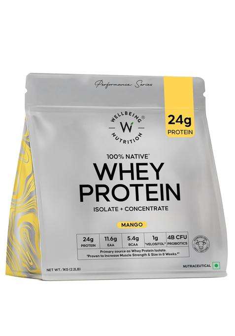 Wellbeing Nutrition Clean Whey Protein Isolate & Concentrate 1Kg Mango