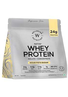 Wellbeing Nutrition Clean Whey Protein Isolate & Concentrate 1Kg Kesar Pista Badam