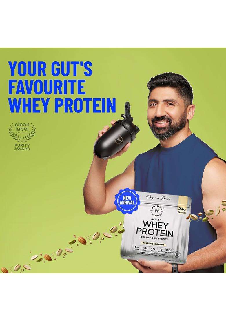 Wellbeing Nutrition Clean Whey Protein Isolate & Concentrate 1Kg Kesar Pista Badam - Indya