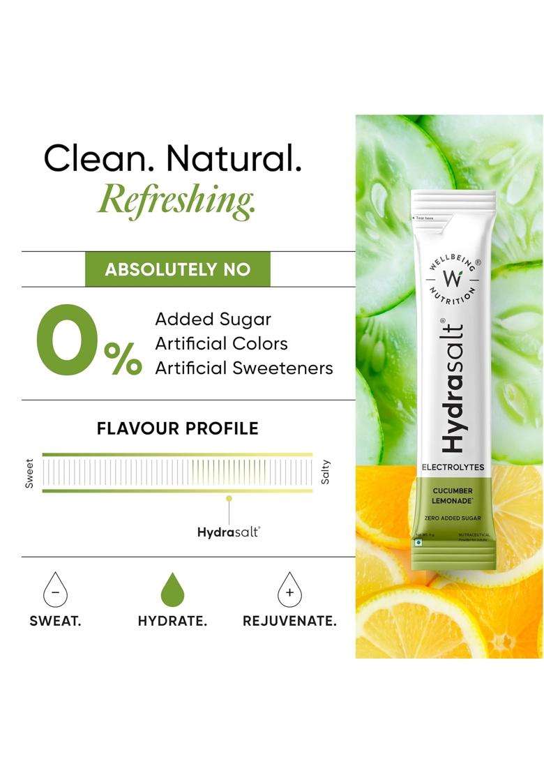 Wellbeing Nutrition HydraSalt Electrolyte Drink With Zero Added Sugar 90 g (Pack of 15) - Indya