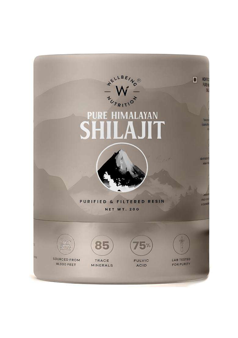 Wellbeing Nutrition Himalayan Shilajit Original Resin 20g for Men & Women with 75% Fulvic Acid & 85 Trace Minerals | Authentic Traditional Formula - Indya
