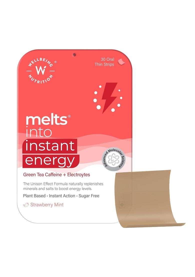 Wellbeing Nutrition Melts Instant Energy, 100% Plant Based Green Tea Caffeine, Essential Electrolytes and Vitamins for Endurance, Sports Hydration - Indya