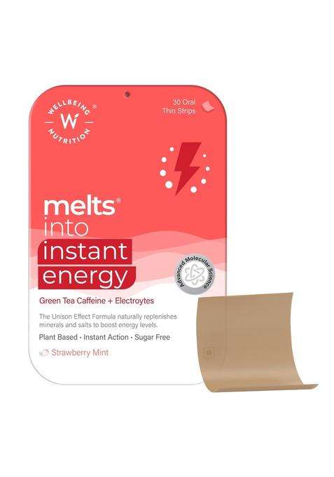 Wellbeing Nutrition Melts Instant Energy, 100% Plant Based Green Tea Caffeine, Essential Electrolytes and Vitamins for Endurance, Sports Hydration