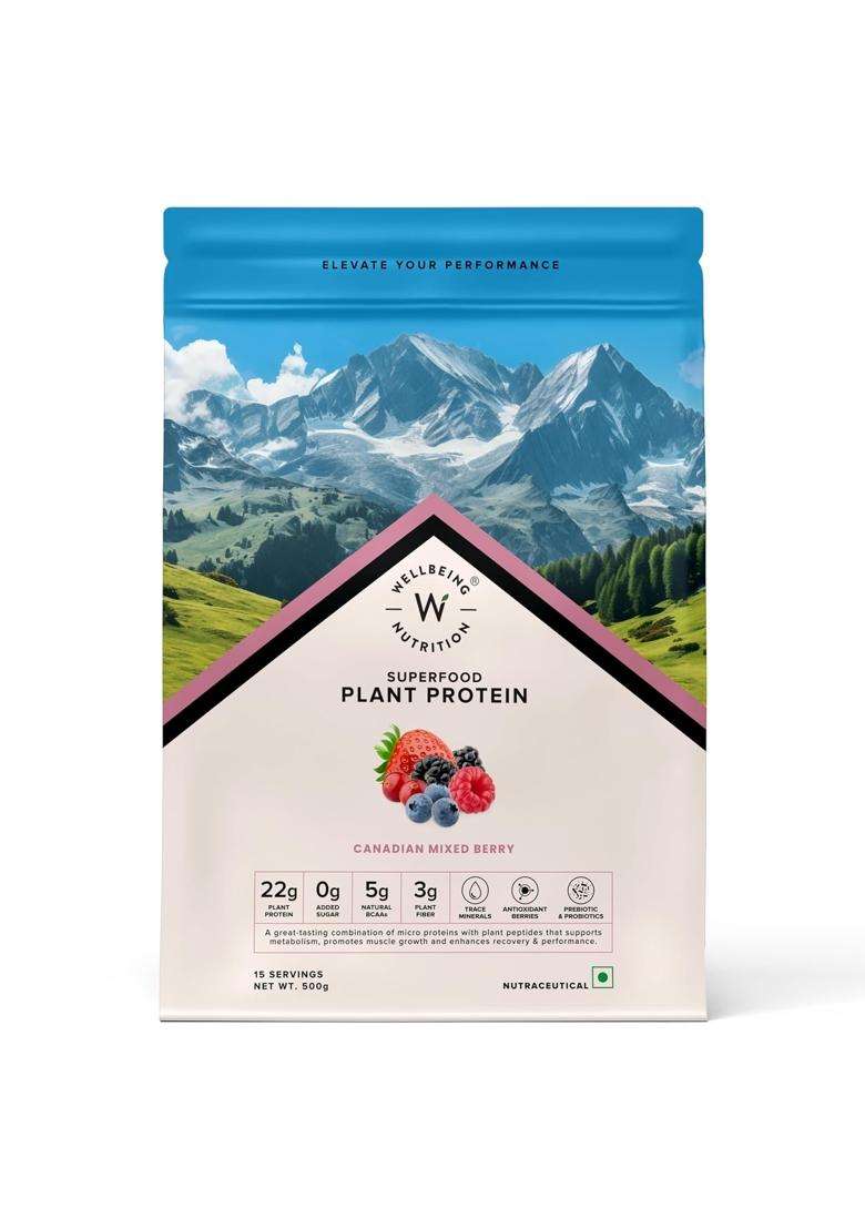Wellbeing Nutrition Organic Vegan Plant Protein Isolate 22g | 22g Protein, 5g Bcaa, 3B CFU Probiotics, Digest Enzymes, 3g Fiber, 5 Alkalizing Greens - Indya