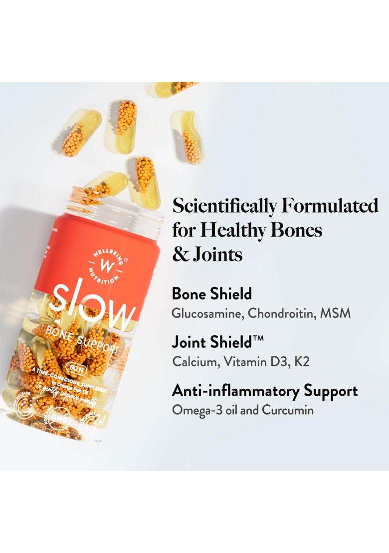 Wellbeing Nutrition Slow Bone & Joint Support Capsule for Men and Women 60 Capsules (Pack of 2) | Bone & Joint Vitamin Supplement - Indya