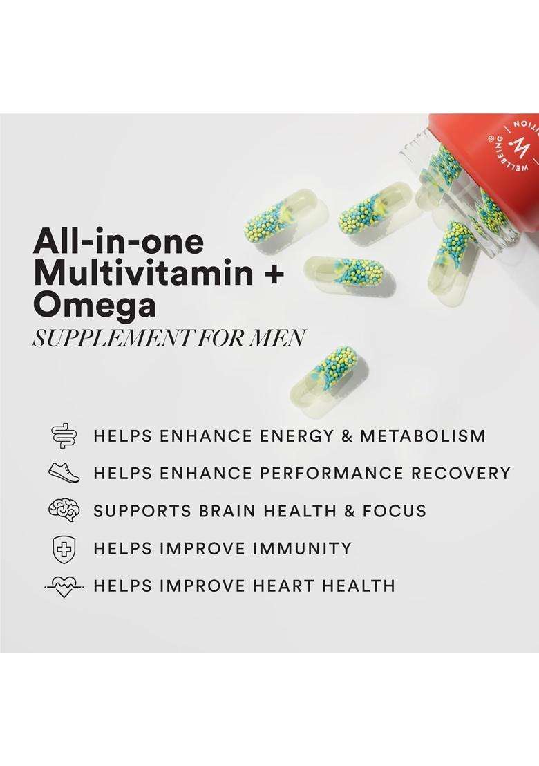 Wellbeing Nutrition Slow Multivitamin + Omega 3 for Men with Probiotics, B-Complex, Ginseng, 23 Vitamins & Minerals, 15 Antioxidants 60 Veg Capsules - Indya