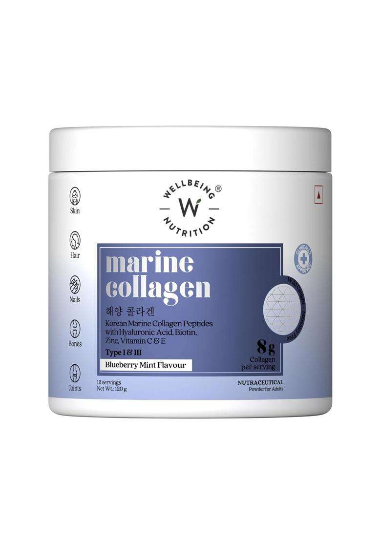 Wellbeing Nutrition Pure Korean Marine Collagen Peptides Supplement for Skin, Hair, Nails & Joints 8 g | Clinically Proven - Indya
