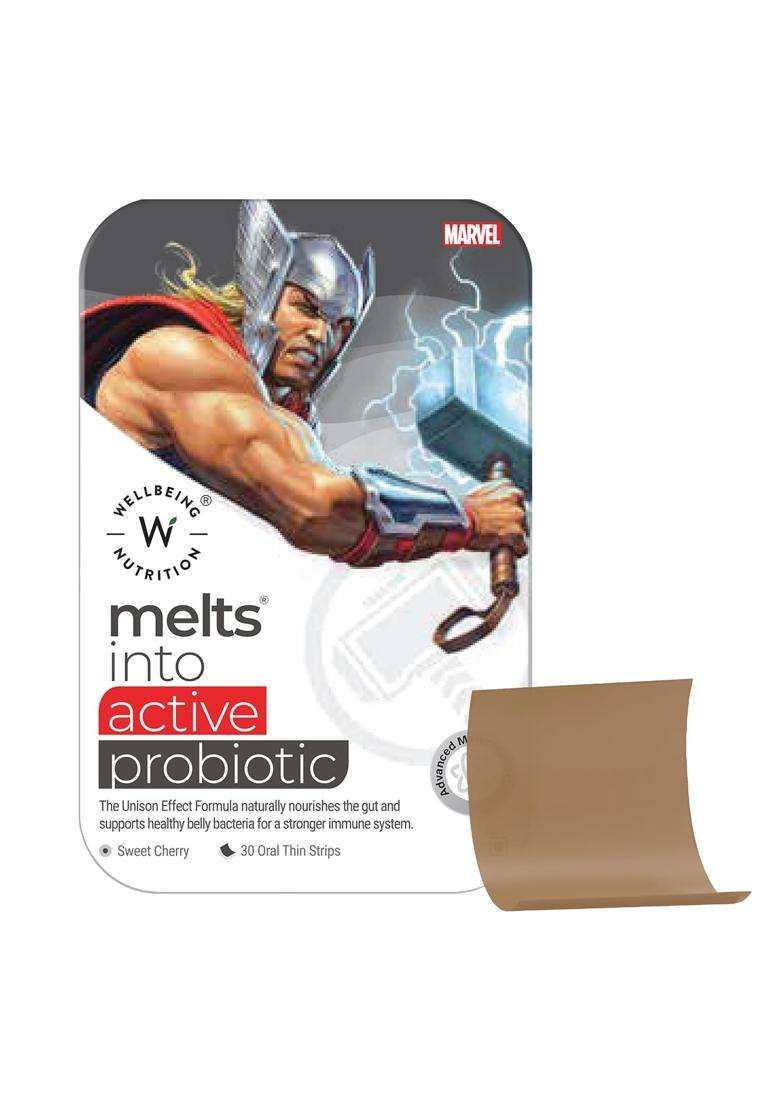 Wellbeing Nutrition Marvel Melts Probiotics & Prebiotics for Kids | 7B CFU, Vitamin C & D3 | Improve Digestion, Immunity & Gut Health - Indya