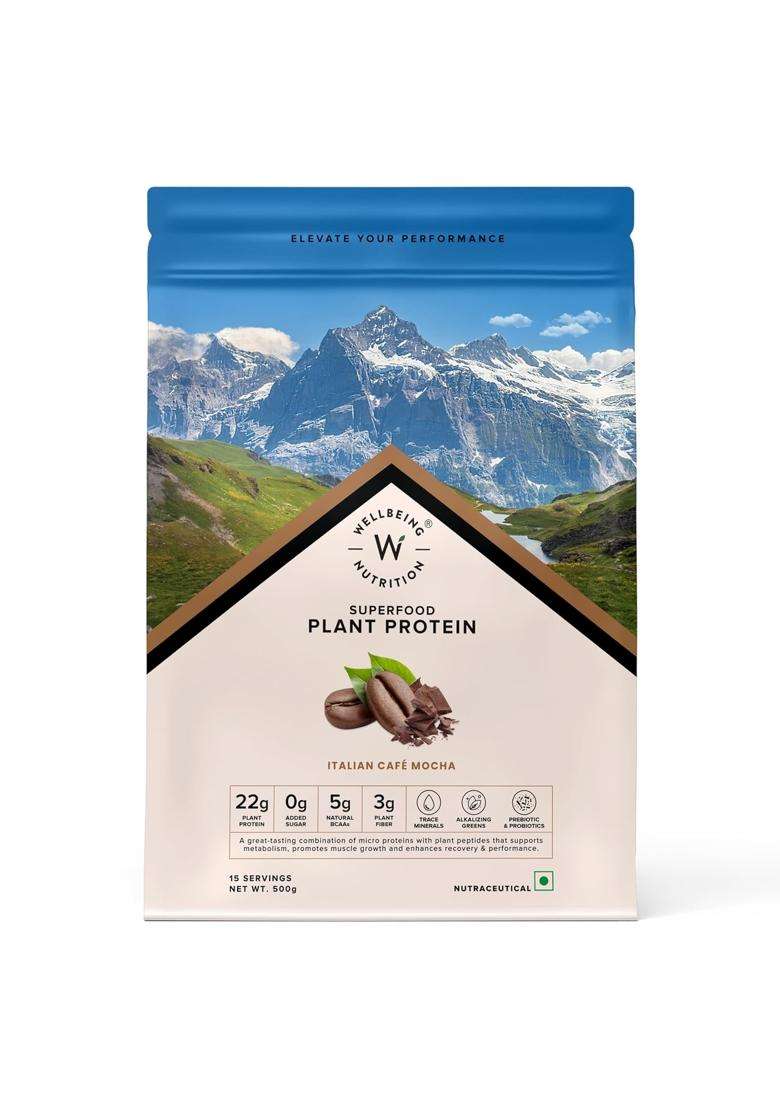 Wellbeing Nutrition Organic Vegan Plant Protein Isolate 22g | 22g Protein, 5g Bcaa, 3B CFU Probiotics, Enzymes, 3g Fiber, 5 Alkalizing Green - Indya