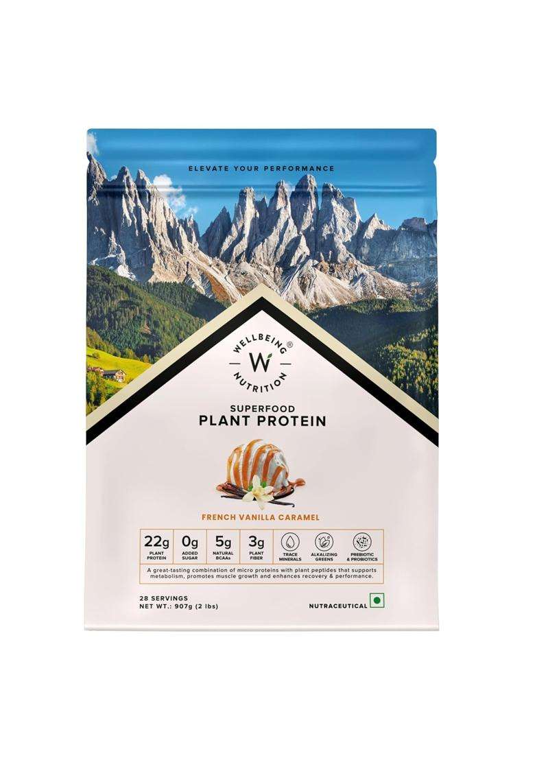 Wellbeing Nutrition Organic Vegan Plant Protein Isolate 22g | 22g Protein, 5g Bcaa, 3B CFU Probiotics, Digestive Enzyme, 3g Fiber, Alkalizing Green - Indya