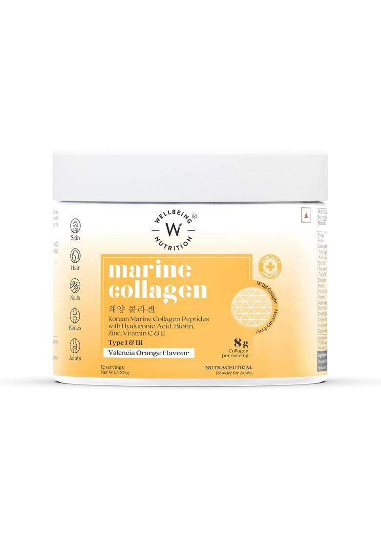 Wellbeing Nutrition Pure Korean Marine Collagen Peptides Supplement for Skin, Hair, Nails & Joints 8 g | Clinically Proven - Indya