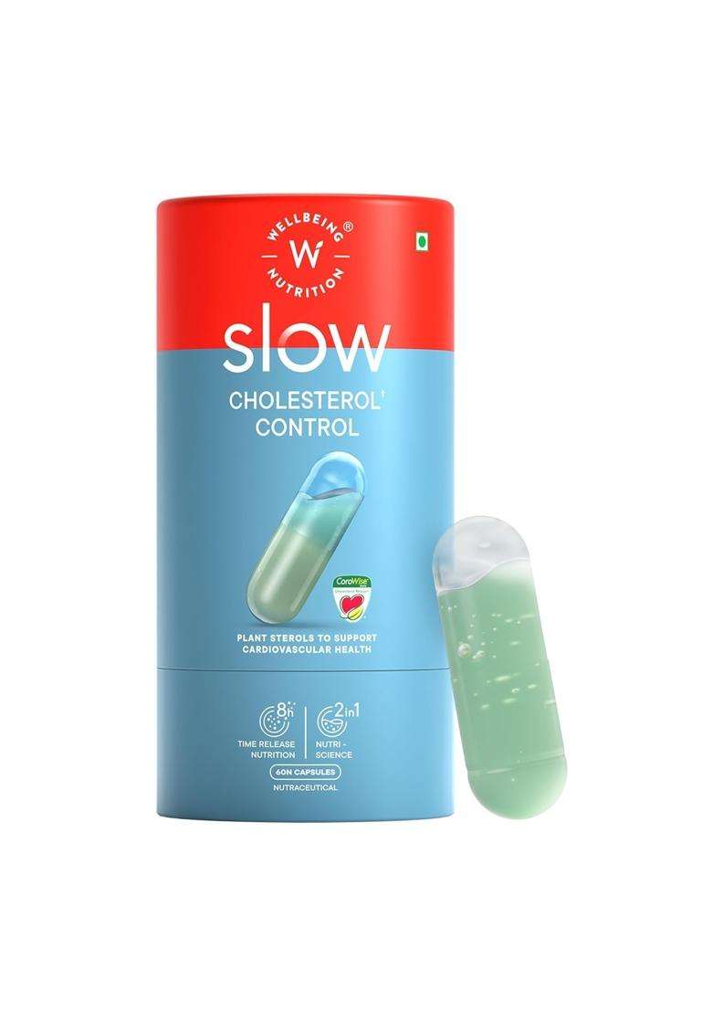 Wellbeing Nutrition Slow Cholesterol Control With Clinically Proven Corowise & Vegapure 60 Capsules | Plant Sterols | Triglycerides Support - Indya