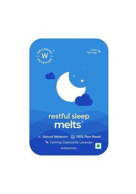 Wellbeing Nutrition Melts Restful Sleep Strips 10mg | Plant-Based Melatonin 10mg for Better Sleep & Stress Relief with Chamomile, Tagara, L-Theanine