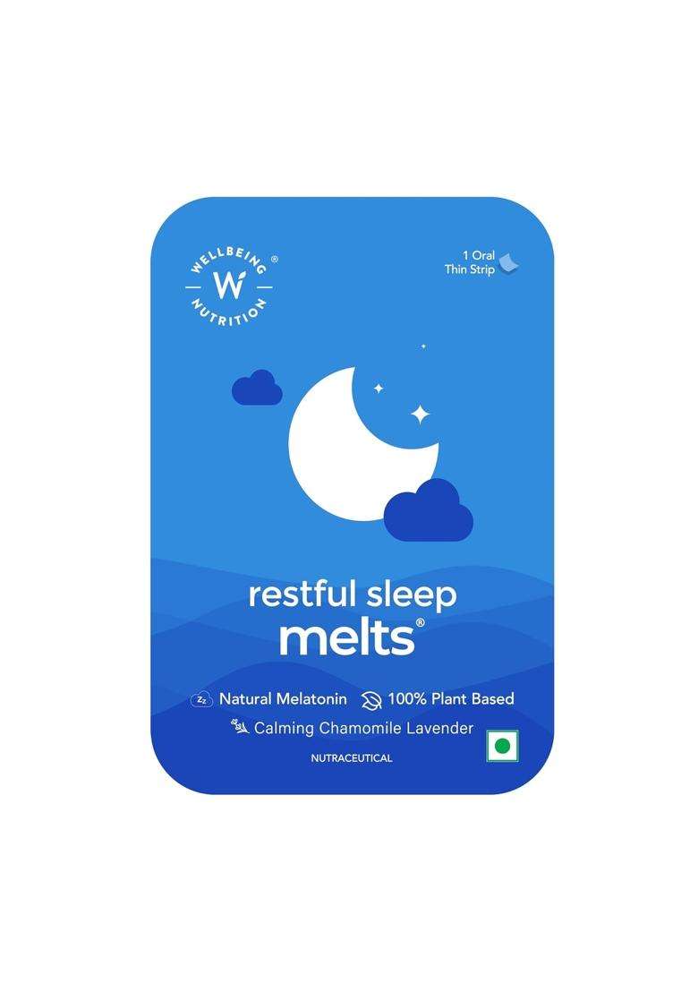 Wellbeing Nutrition Melts Restful Sleep Strips 10mg | Plant-Based Melatonin 10mg for Better Sleep & Stress Relief with Chamomile, Tagara, L-Theanine - Indya