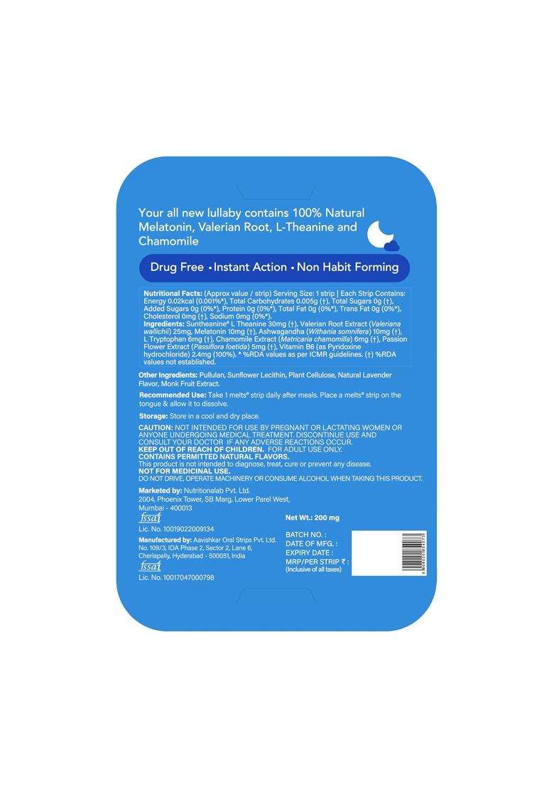 Wellbeing Nutrition Melts Restful Sleep Strips 10mg | Plant-Based Melatonin 10mg for Better Sleep & Stress Relief with Chamomile, Tagara, L-Theanine - Indya
