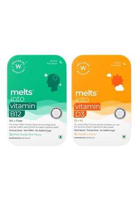 Wellbeing Nutrition Melts Vitamin D3 600 IU + K2 MK7 with Resveratrol & Vitamin A + Vegan Vitamin B12, Folate, Brahmi & Curcumin Bundle