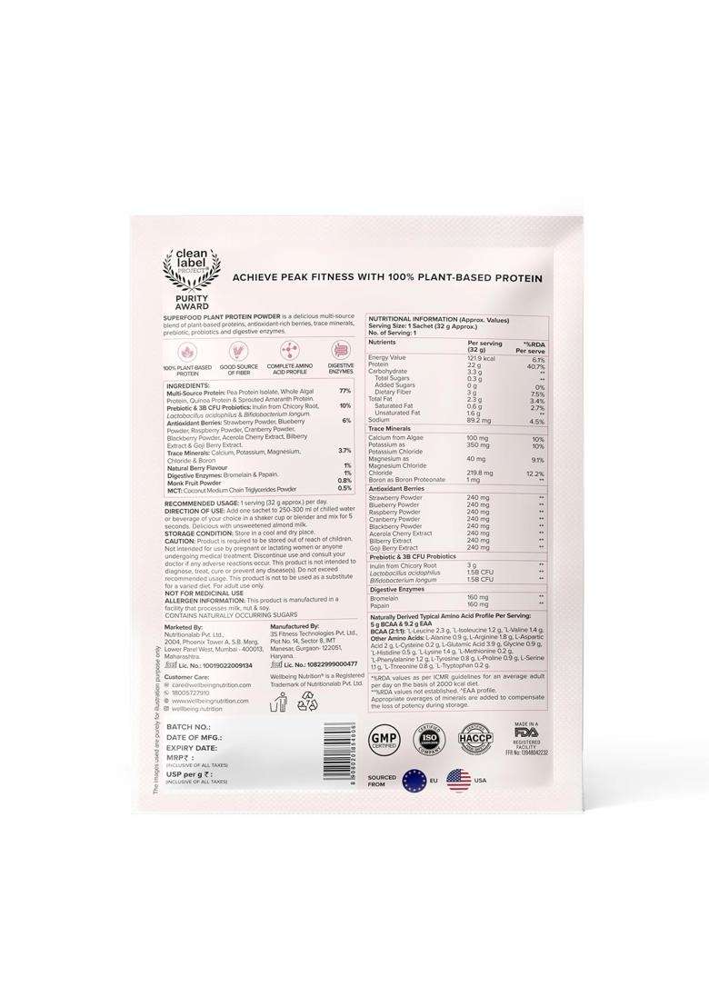 Wellbeing Nutrition Organic Vegan Plant Protein Isolate 22g | 22g Protein, 5g Bcaa, 3B CFU Probiotics, Digest Enzymes, 3g Fiber, 5 Alkalizing Greens - Indya
