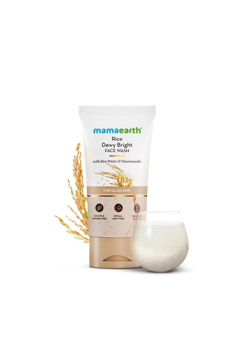 Mamaearth Rice Dewy Bright Face Wash With Rice Water & Niacinamide for Glass Skin 150 ml | For Hydrated & Even skin Tone | Glowing & Brightening - Indya