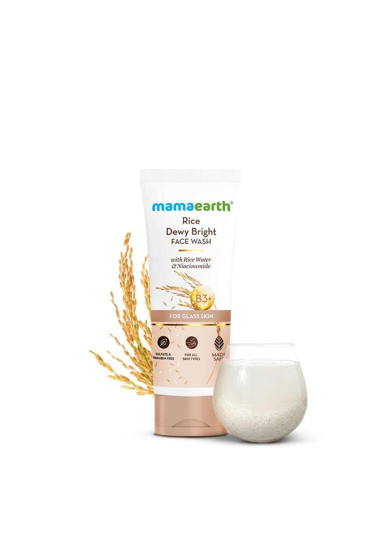 Mamaearth Rice Dewy Bright Face Wash With Rice Water & Niacinamide for Glass Skin 200 ml | For Hydrated & Even Tone | Glowing & Brightening - Indya