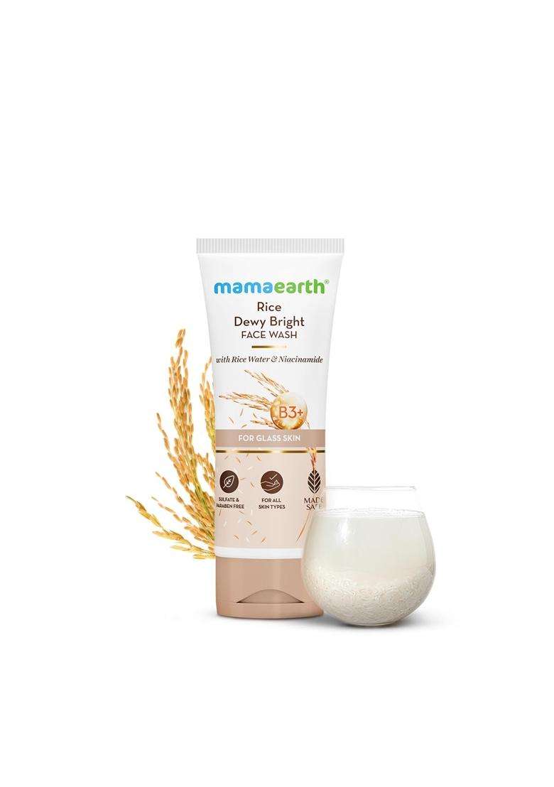Mamaearth Rice Dewy Bright Face Wash With Rice Water & Niacinamide for Glass skin 100 ml x 2 | For Hydrated & Even Tone | Glowing & Brightening - Indya