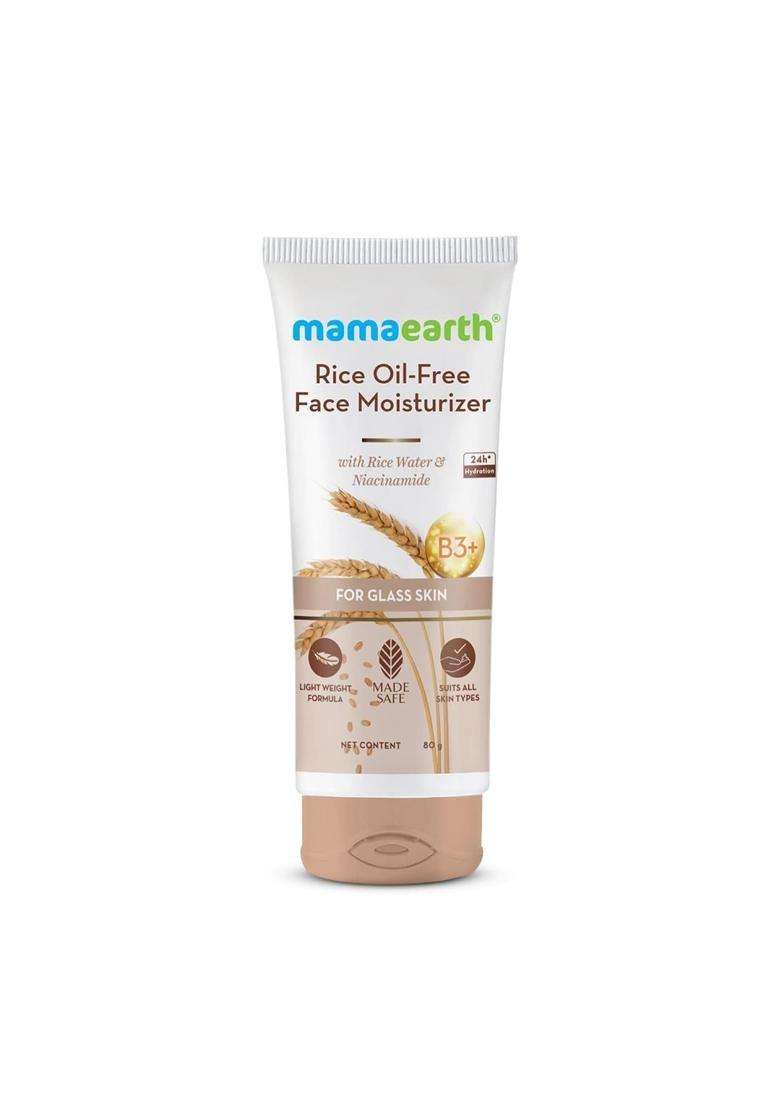 Mamaearth Rice Oil-Free Face Moisturizer for Oily Skin 80g | With Rice Water & Niacinamide for Glass Skin | 24-Hour Hydration | Brightens Skin Tone - Indya