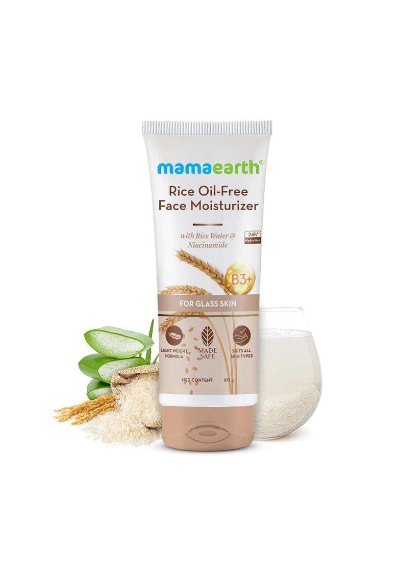 Mamaearth Rice Oil-Free Face Moisturizer for Oily Skin 80g | With Rice Water & Niacinamide for Glass Skin | 24-Hour Hydration | Brightens Skin Tone - Indya
