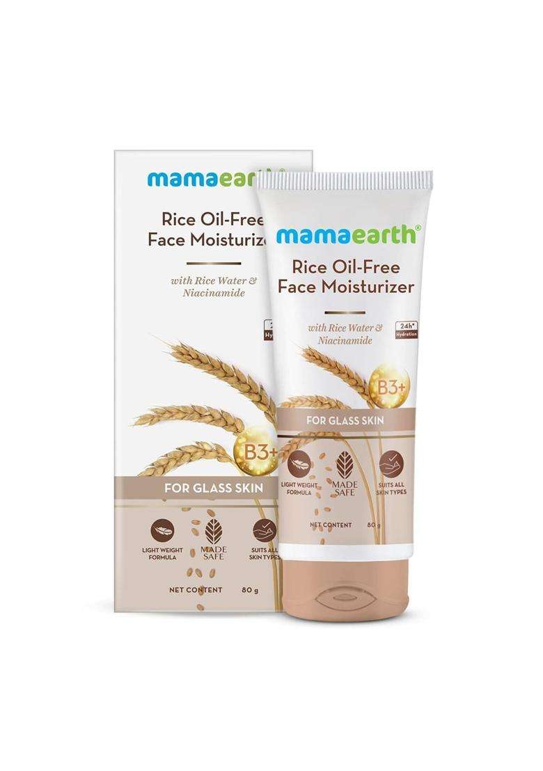 Mamaearth Rice Oil-Free Face Moisturizer for Oily Skin 80g | With Rice Water & Niacinamide for Glass Skin | 24-Hour Hydration | Brightens Skin Tone - Indya