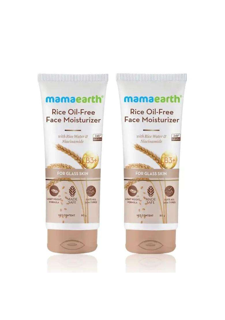 Mamaearth Rice Oil-Free Face Moisturizer for Oily Skin 80 g (Pack of 2) | With Rice Water & Niacinamide for Glass Skin | 24-Hour Hydration - Indya