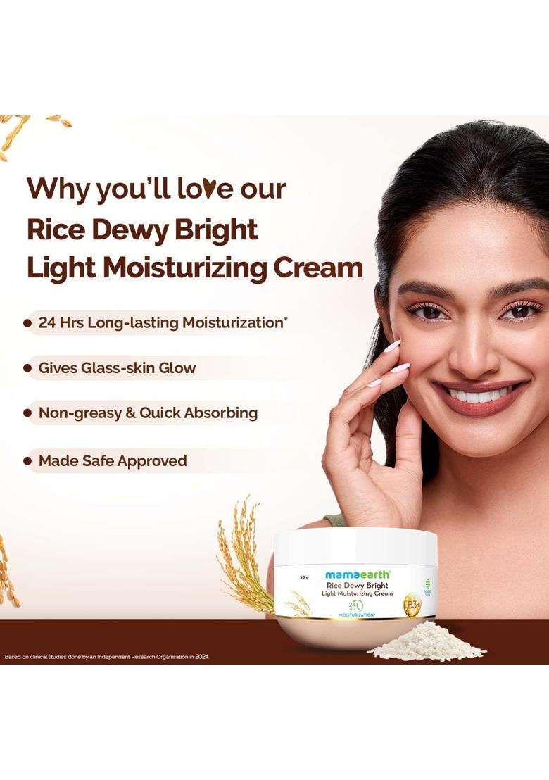 Mamaearth Rice Dewy Bright Light Moisturizing Cream with Rice Water & Niacinamide for Glass-Skin 50 g | 24 Hrs Long-Lasting Moisturization - Indya