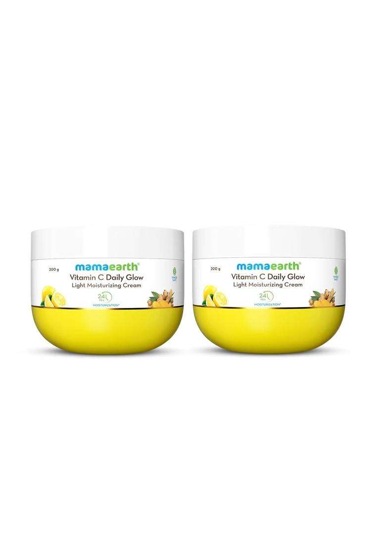 Mamaearth Vitamin C Daily Glow Light Moisturizing Cream with Vitamin C & Turmeric 200 g (Pack of 2) | For Face, Hand & Body | 24H Moisturization - Indya