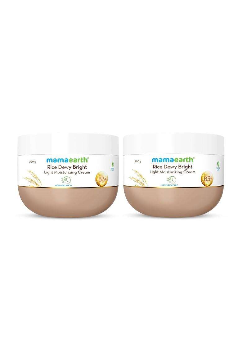 Mamaearth Rice Dewy Bright Light Moisturizing Cream with Rice Water & Niacinamide for Glass-Skin 200 g (Pack of 2) | For Face, Hands & Body - Indya