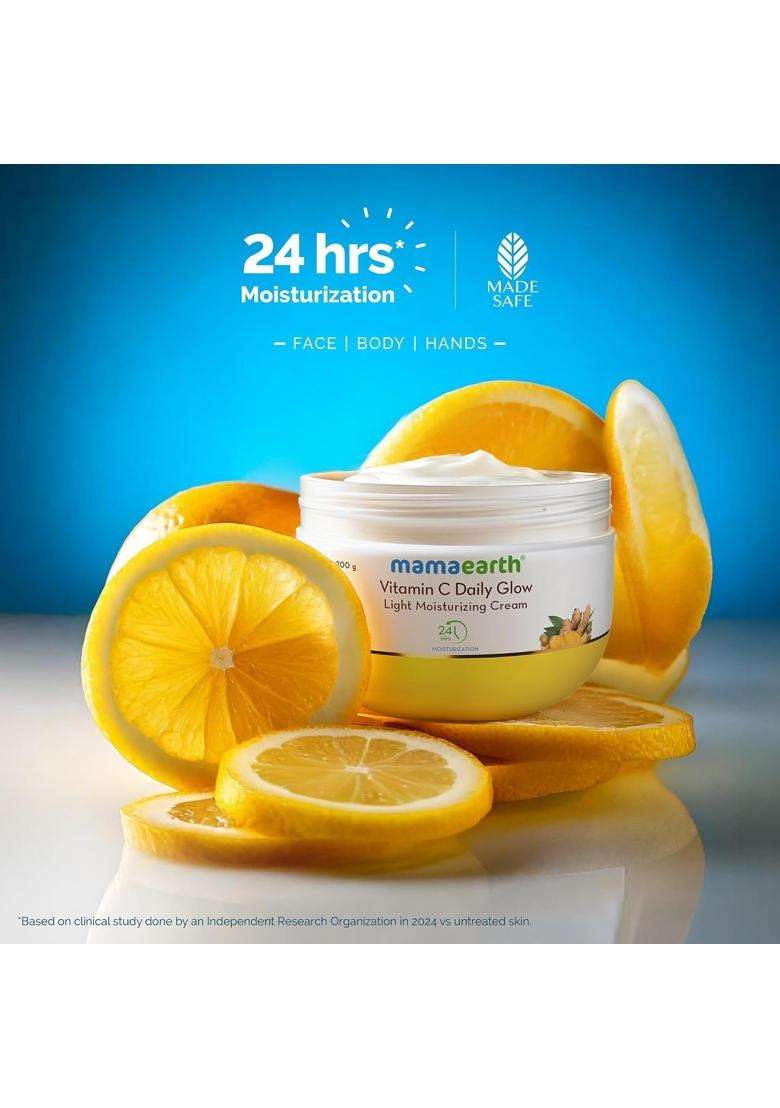 Mamaearth Vitamin C Daily Glow Light Moisturizing Cream with Vitamin C & Turmeric 200g | For Face, Hand & Body | 24H Moisturization | Soft Moisturizer - Indya