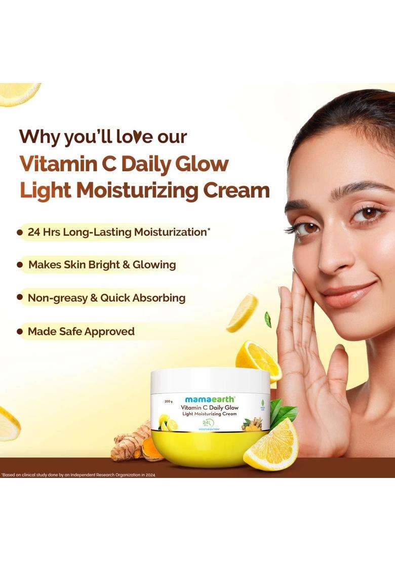 Mamaearth Vitamin C Daily Glow Light Moisturizing Cream with Vitamin C & Turmeric 200g | For Face, Hand & Body | 24H Moisturization | Soft Moisturizer - Indya