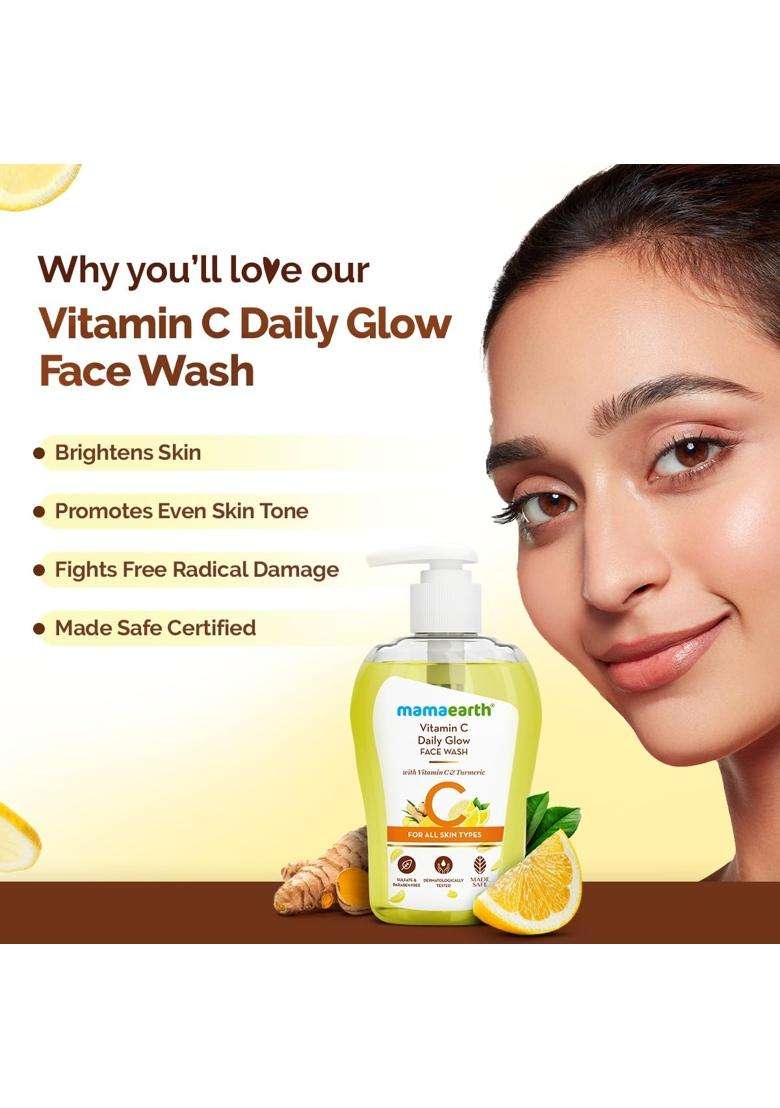 Mamaearth Vitamin C Face Wash for Women & Men 250 ml- Toxin-Free & Oil-Free Face Wash for Acne-Prone, Dry & Oily Skin | Illuminates Skin - Indya