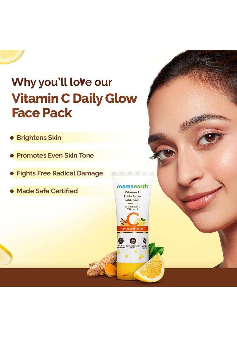 Mamaearth Vitamin C Face Wash with Vitamin C and Turmeric for Skin Illumination 100 ml | Brightens skin | Evens Tone | Makes skin Glow - Indya