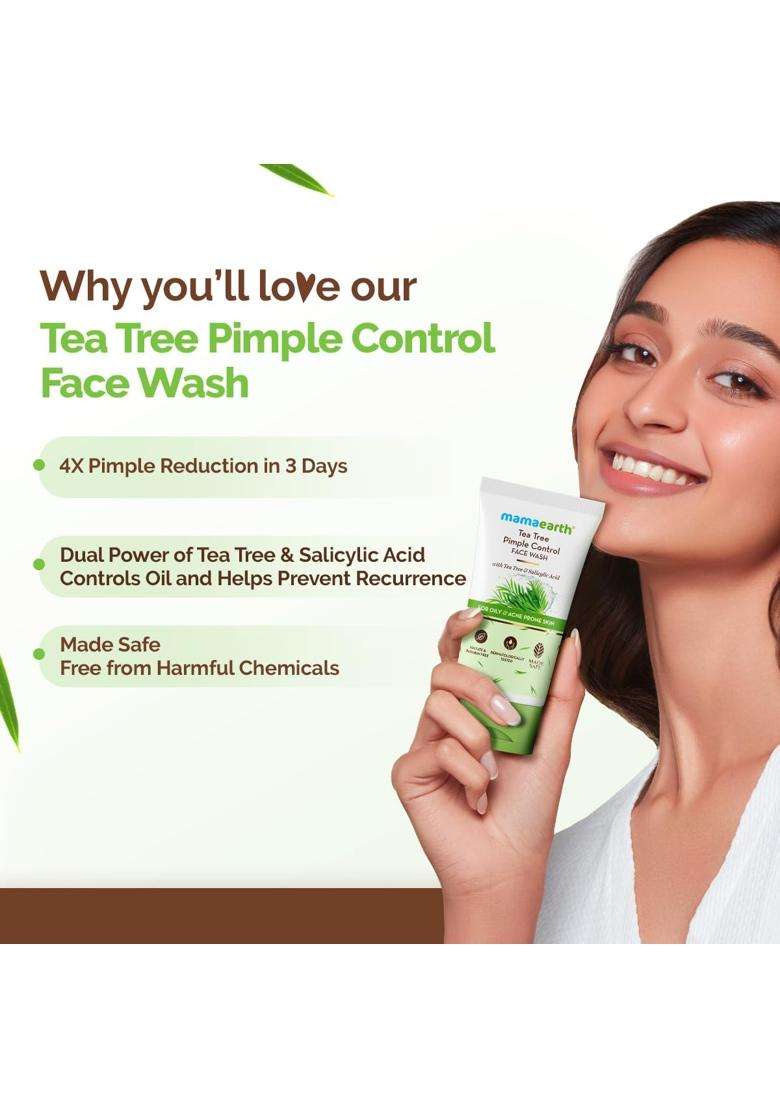 Mamaearth Tea Tree Pimple Control, Anti Acne Face Wash with Tea Tree & Salicylic for Oily & Acne-Prone Skin 150 ml | Controls Oil to Prevent Pimples - Indya